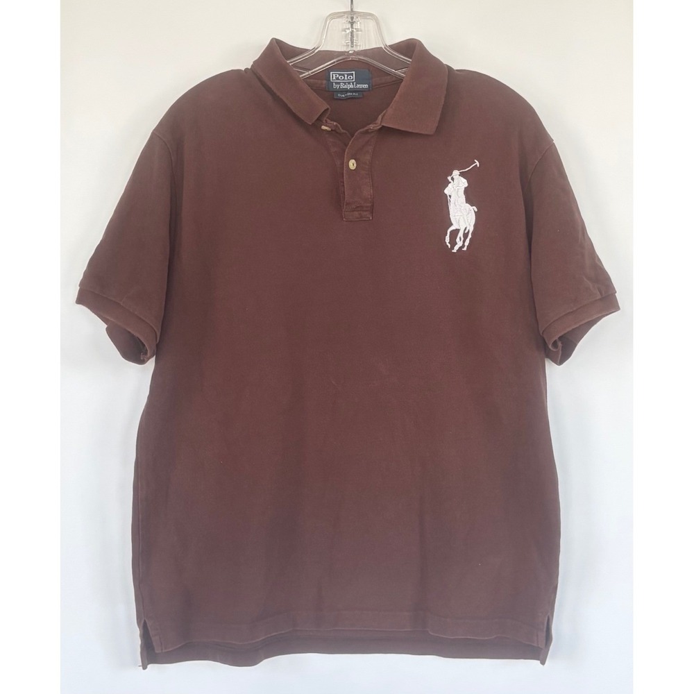 Polo Ralph Lauren Mens Brown Big Pony Custom Fit Polo Shirt Short Sleeve Logo 3